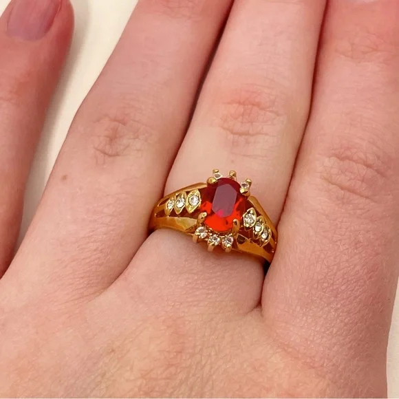 NWT DAC 14K GOLD Electroplated Red Rhinestone Gifting Christmas Holiday Ring - Picture 1 of 7